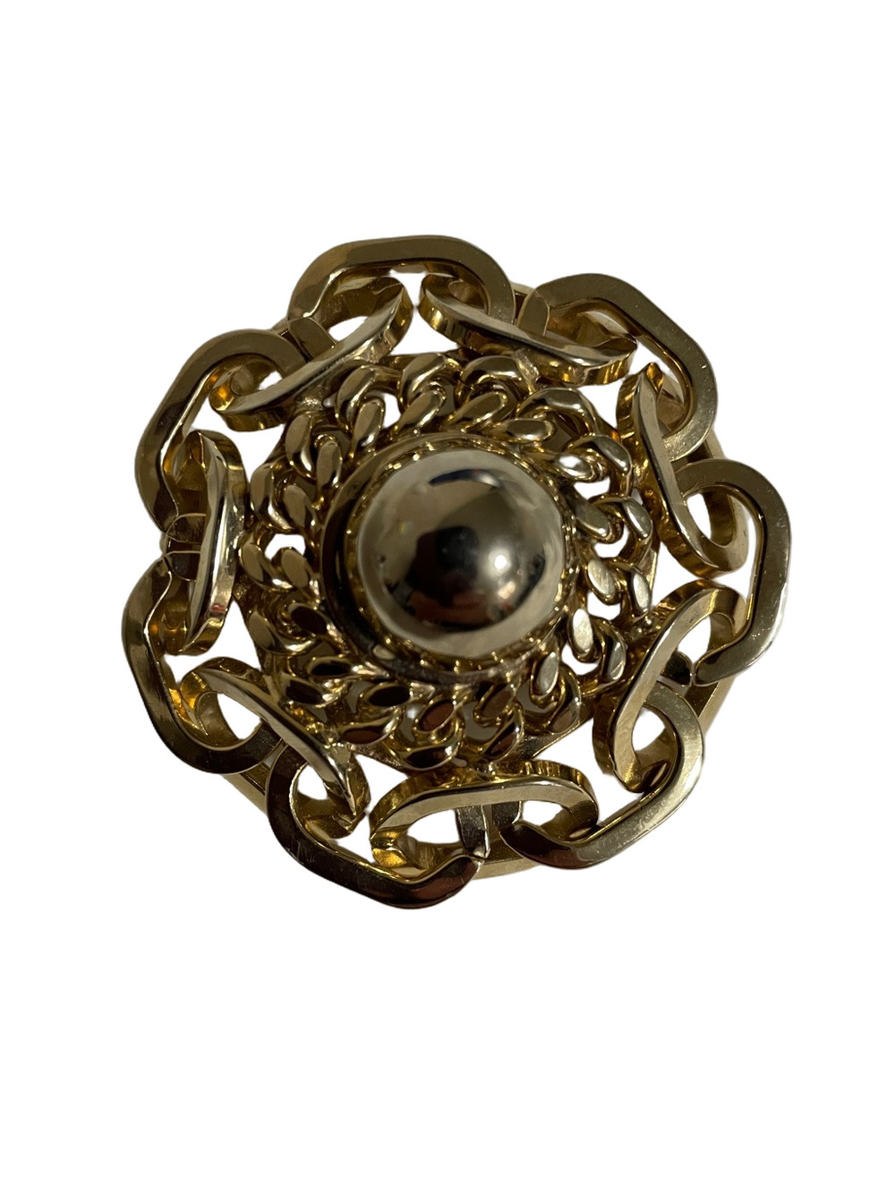Vintage Chunky Gold-Tone Chain Medallion Brooch